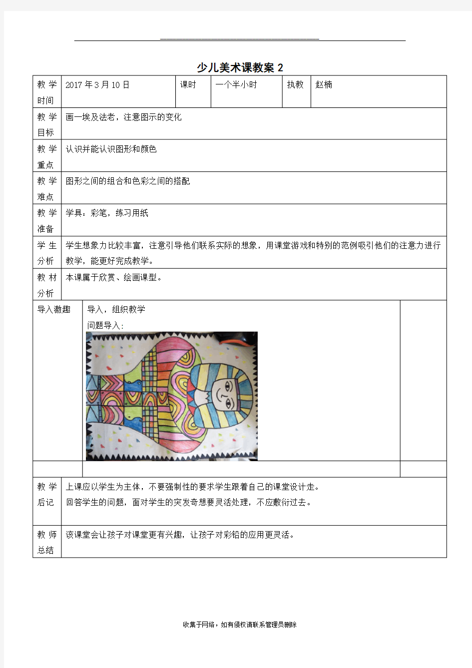 最新小学美术表格教案格式