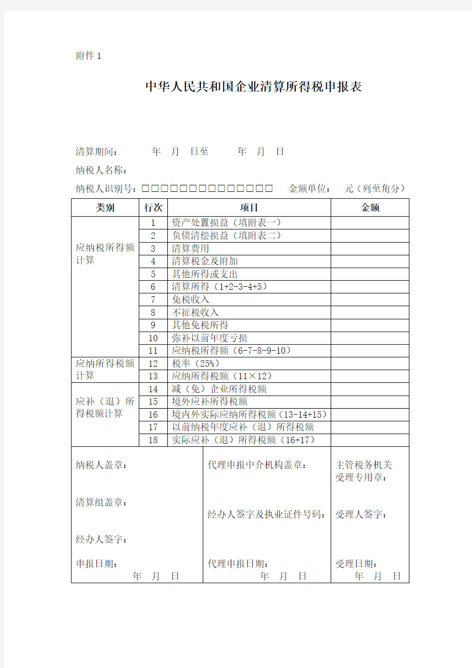 国税清算报表