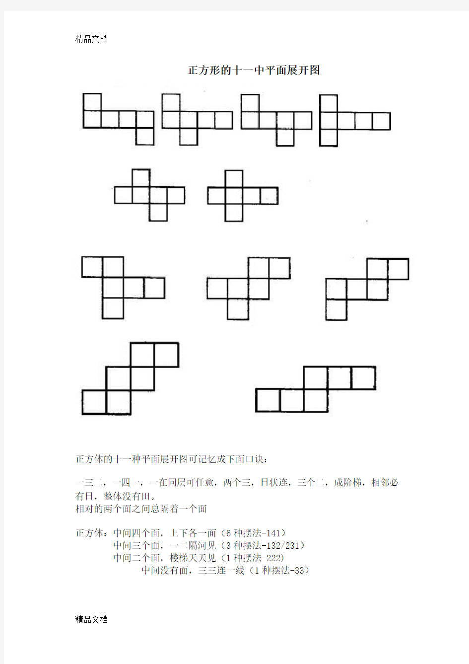 正方体的十一种平面展开图讲课教案