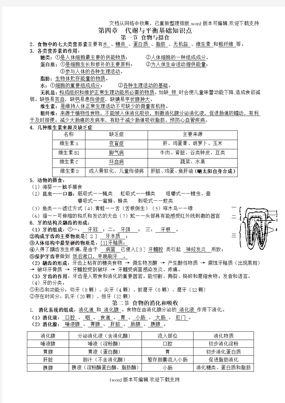 代谢与平衡基础知识要点