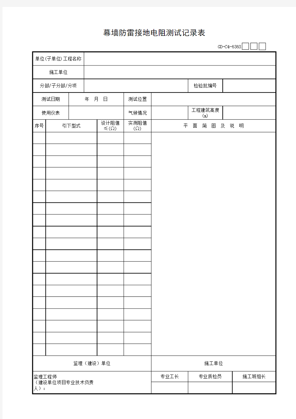 幕墙防雷接地电阻测试记录