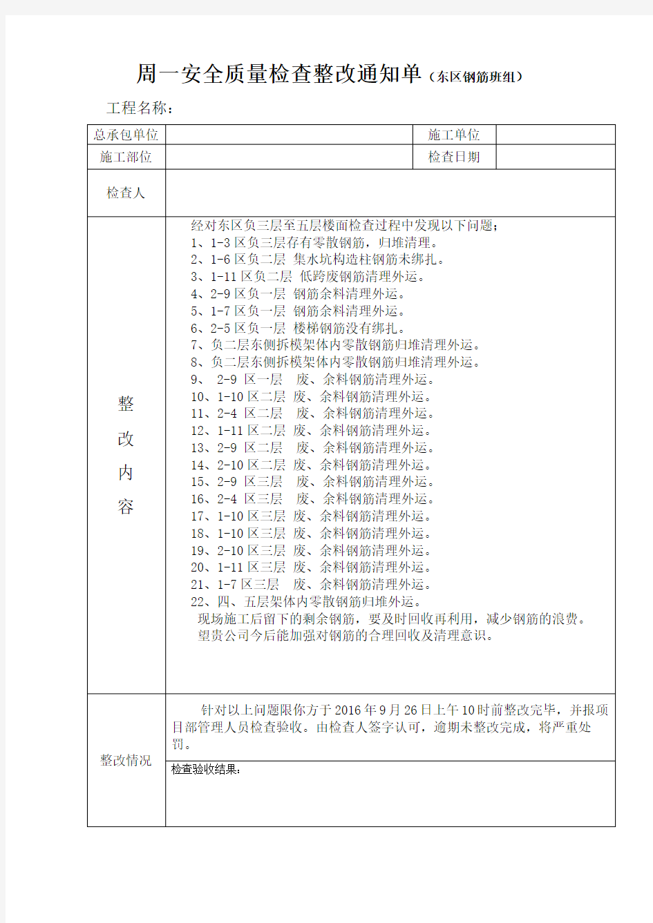 整改通知单及罚款单范本