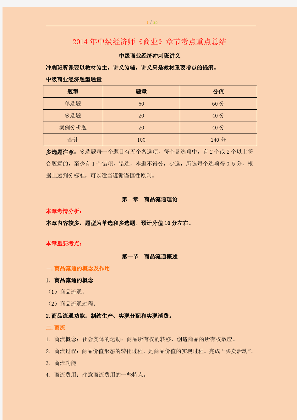 2018年最新中级经济师《商业实务》章节考点重点总结 打印版