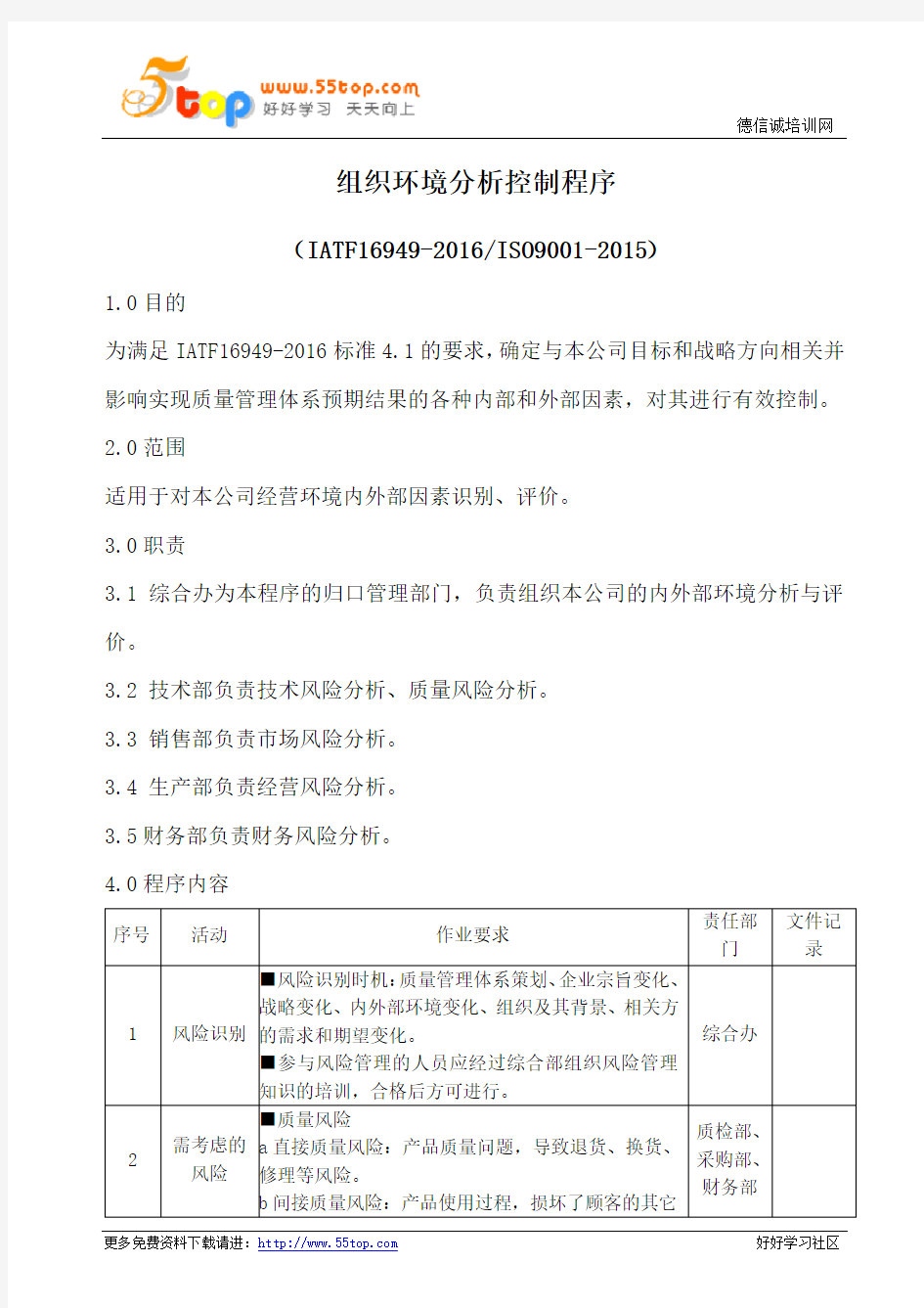 IATF16949组织环境分析控制程序(含流程表格)