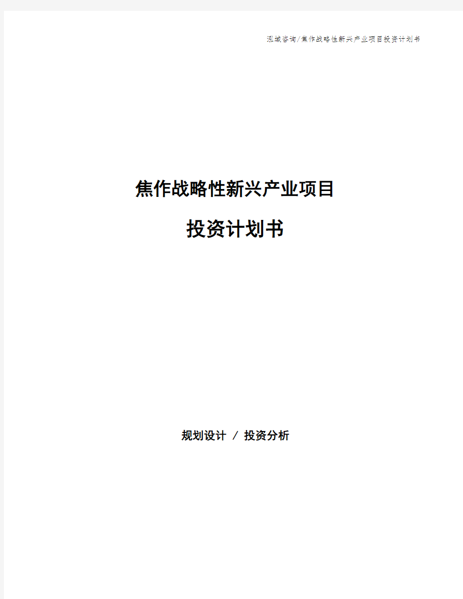 焦作战略性新兴产业项目投资计划书