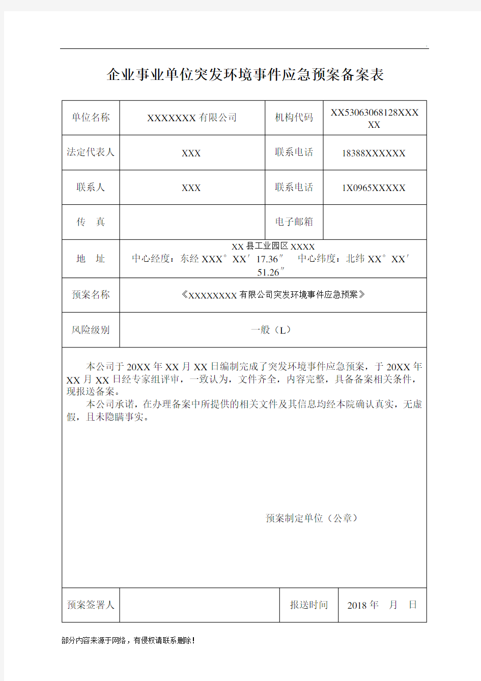 突发环境事件应急预案备案表最新版