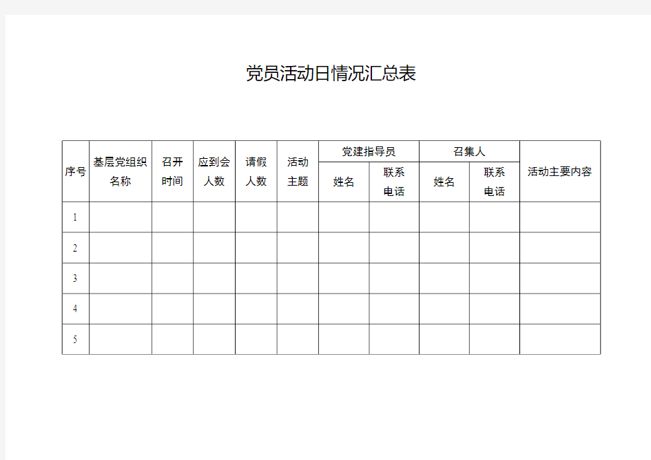 党员活动日情况汇总表