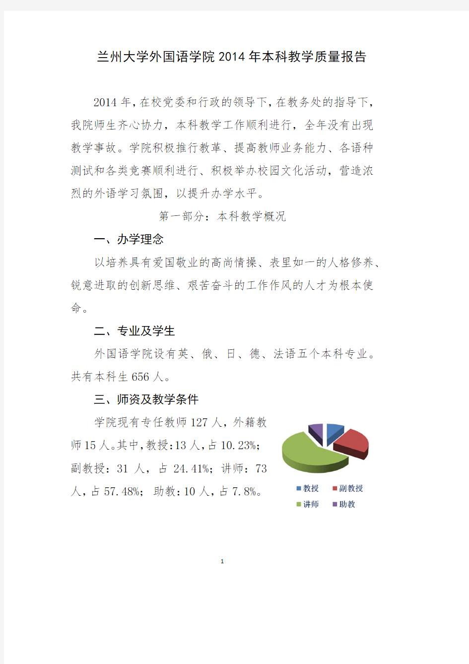 兰州大学外国语学院2014年本科教学质量报告