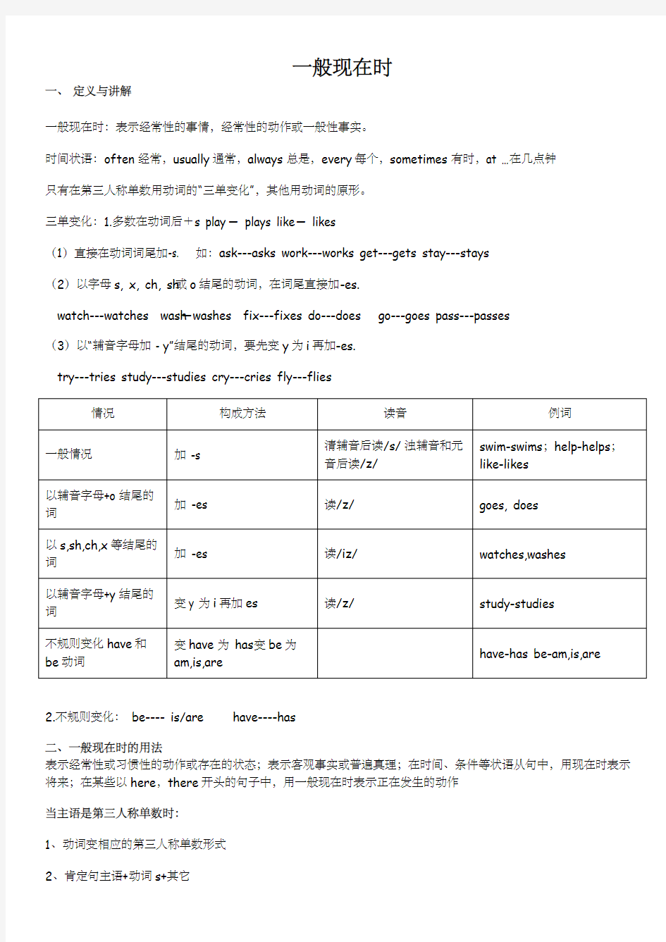 (完整版)一般现在时讲解+练习