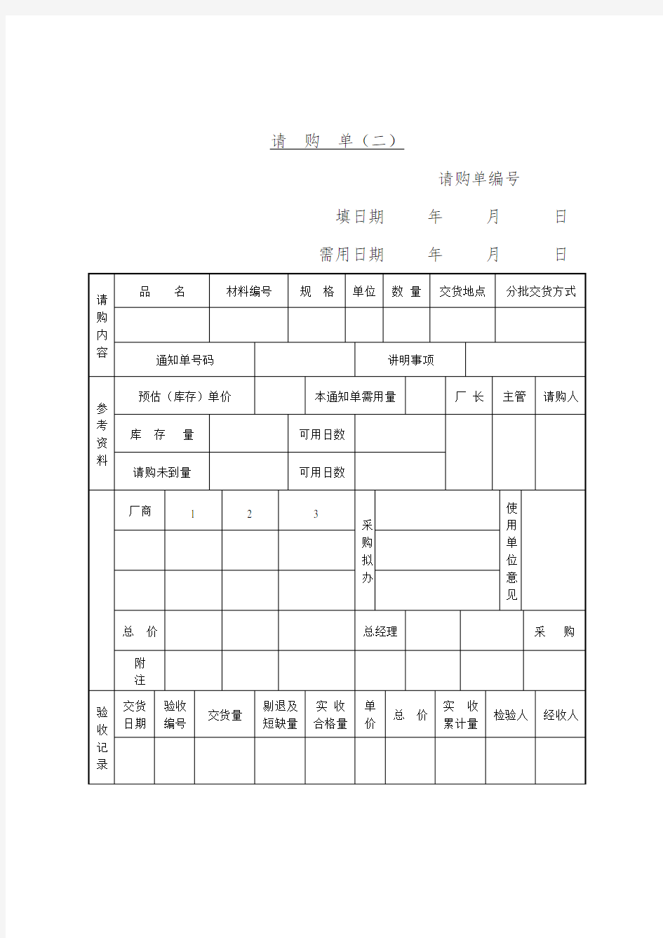 采购管理表格之请购单(二)