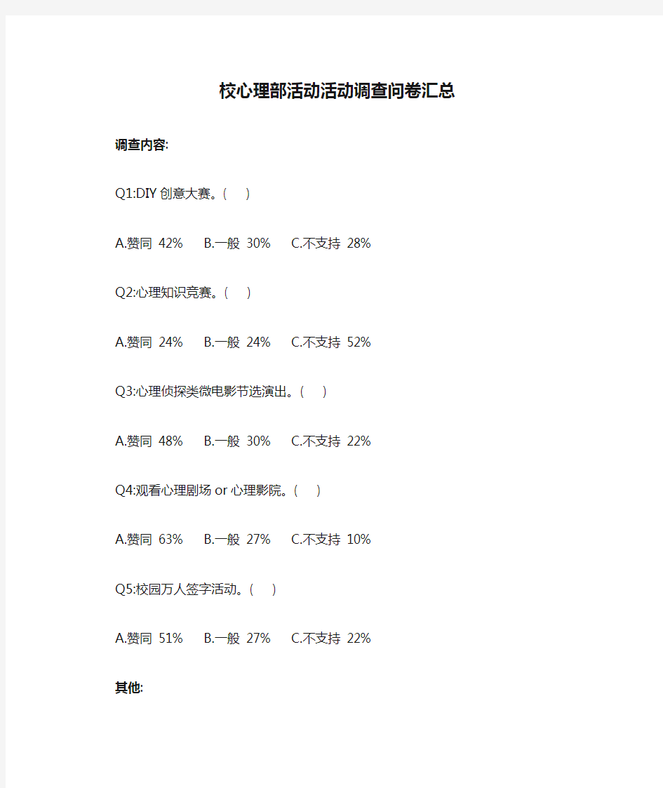 校心理部活动活动调查问卷汇总