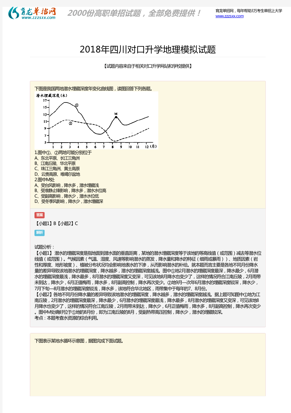 2018年四川对口升学地理模拟考试