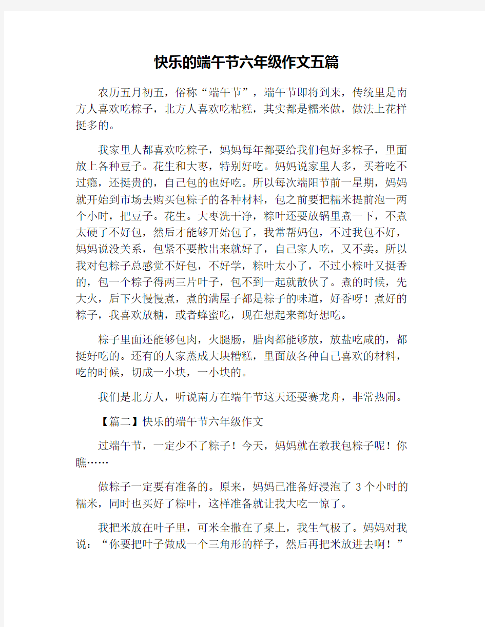 快乐的端午节六年级作文五篇