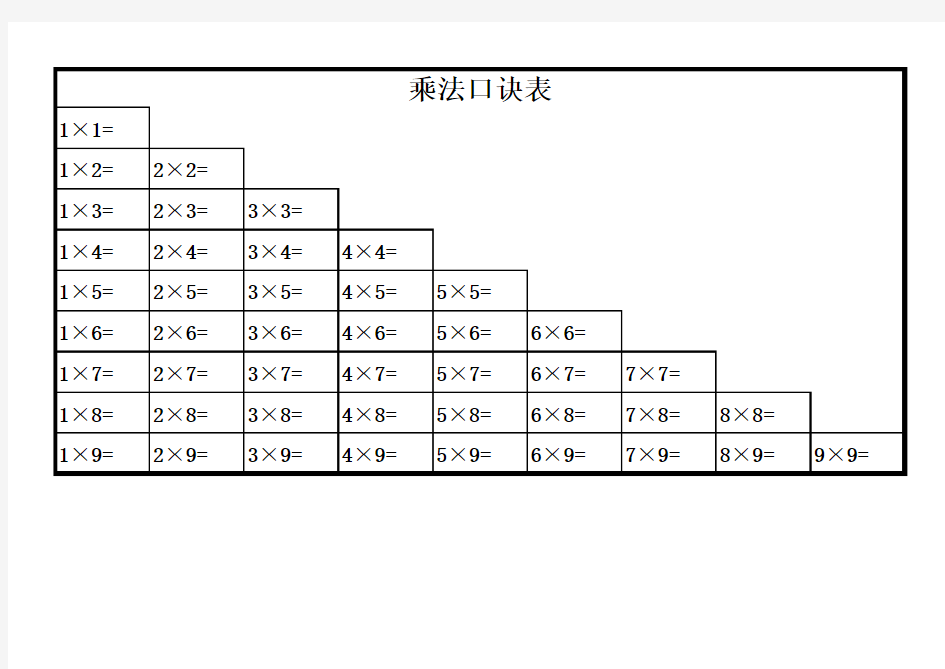 乘法口诀表(空白A4打印)