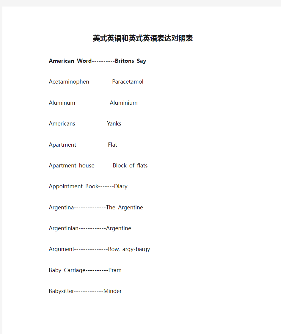 美式英语和英式英语表达对照表