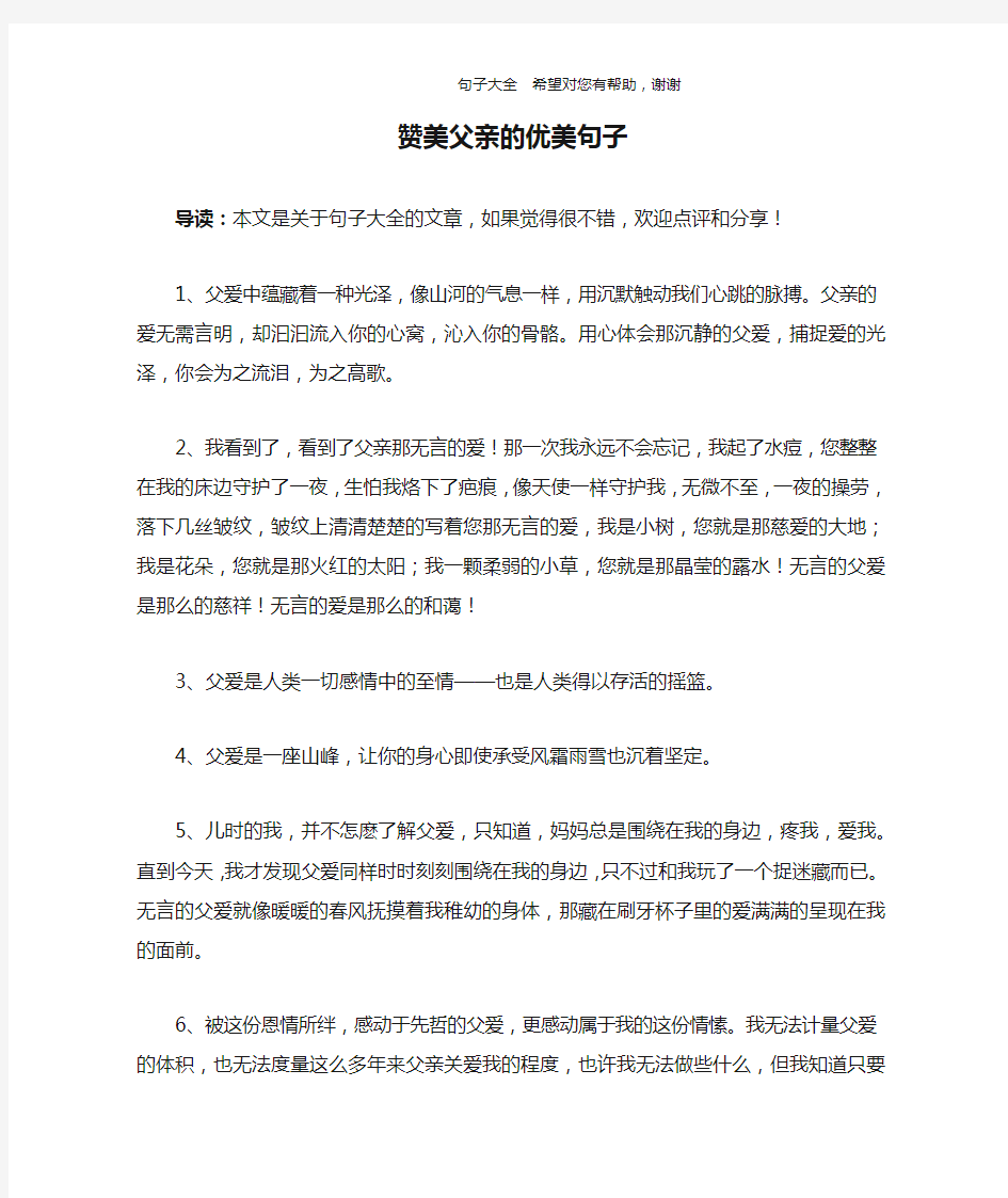 赞美父亲的优美句子