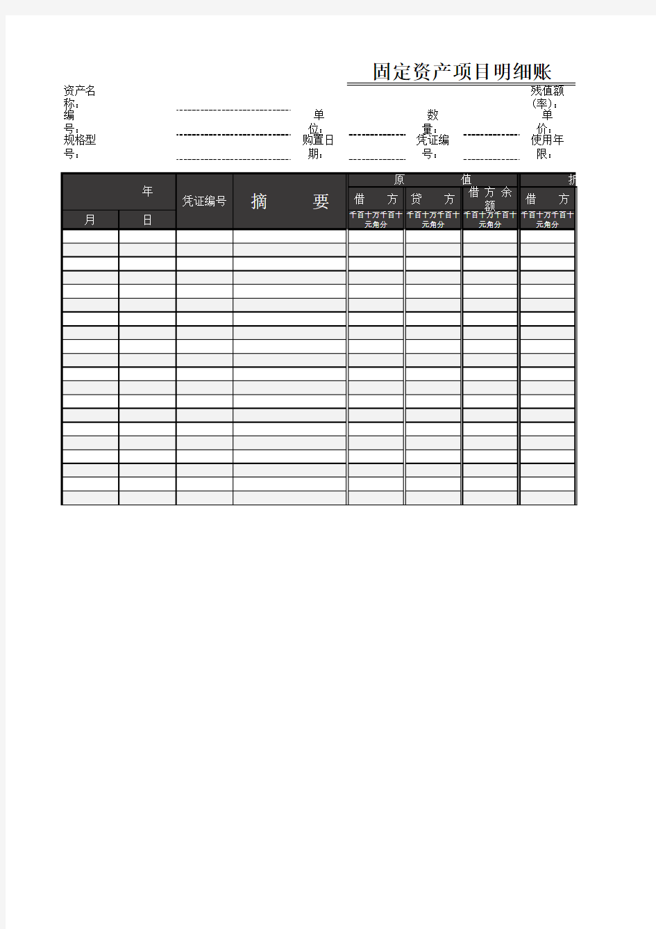 固定资产项目明细账