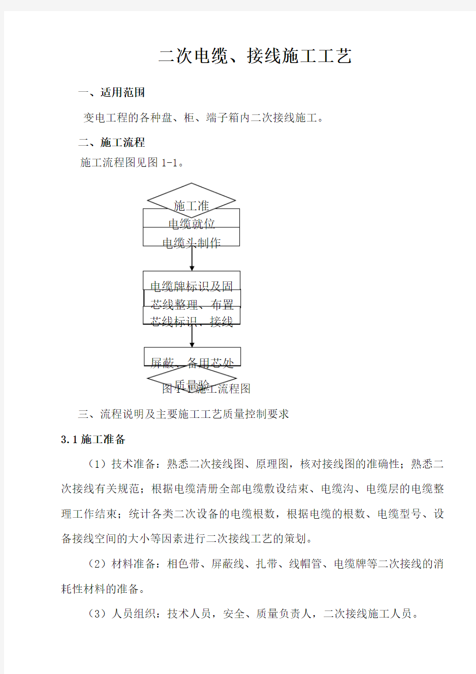 二次电缆 接线施工工艺