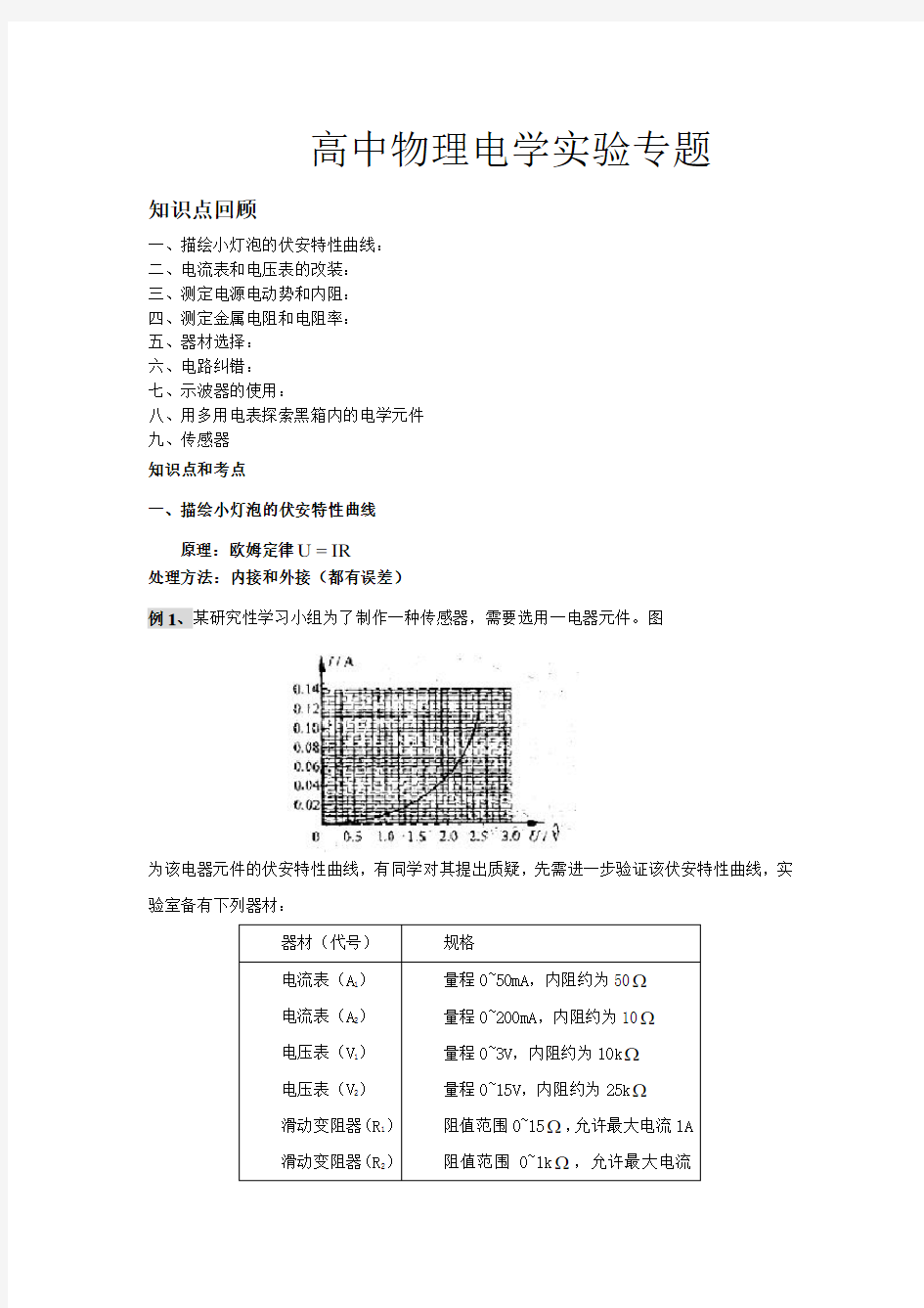 高中物理电学实验专题总结