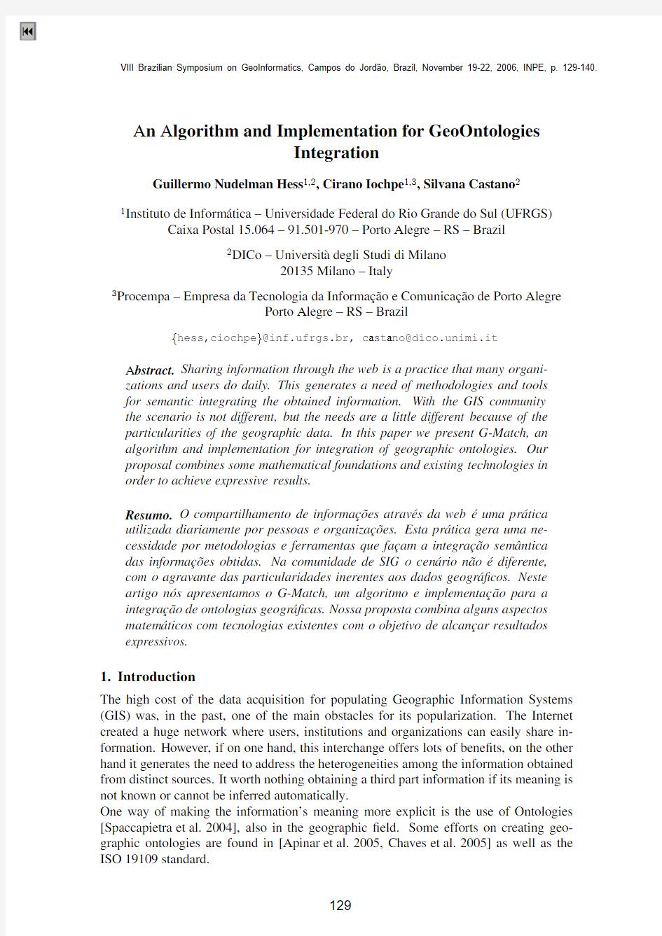 An Algorithm and Implementation for GeoOntologies Integration