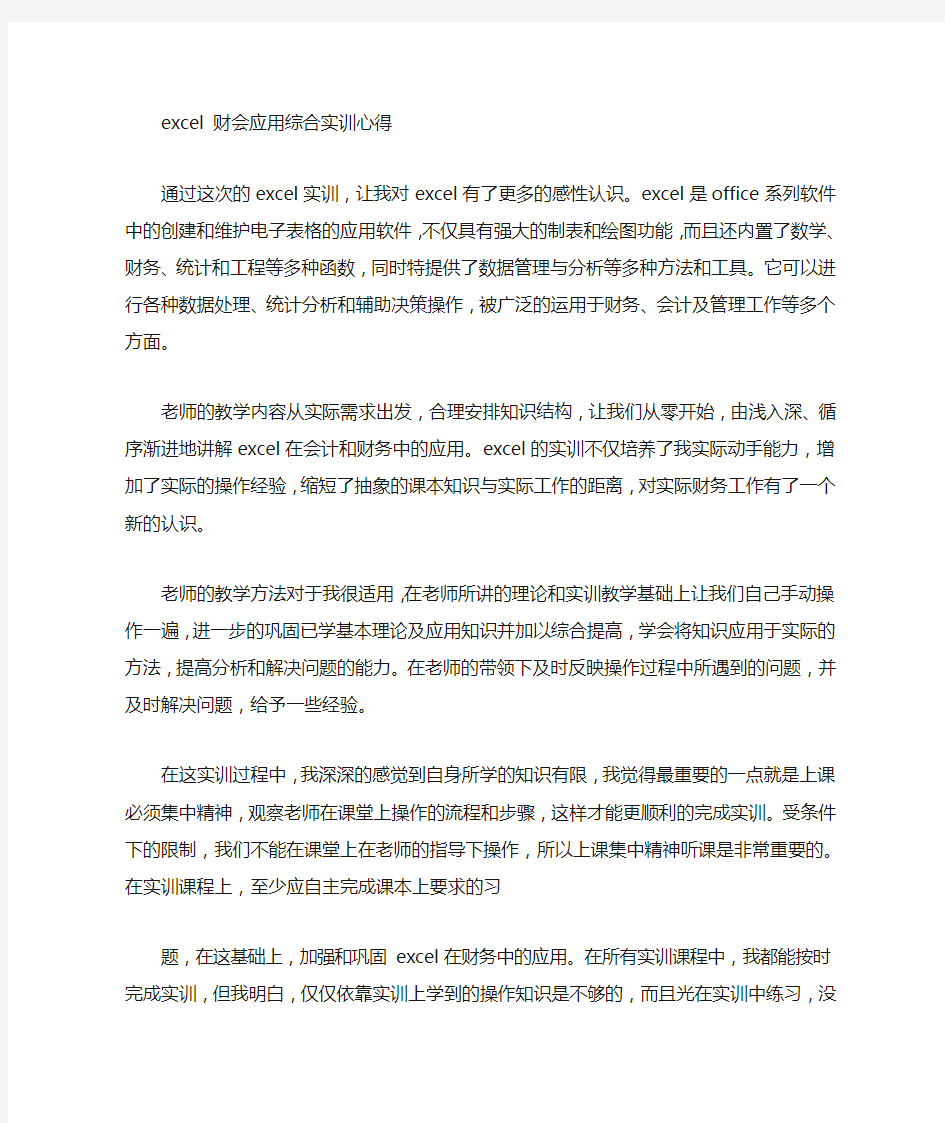 EXCEL在财务中的应用实训心得体会