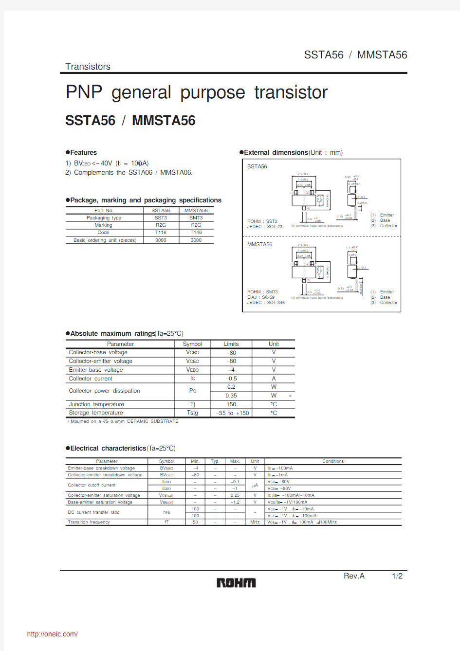 SSTA56T116;中文规格书,Datasheet资料