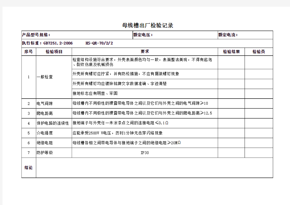 母线槽检验报告