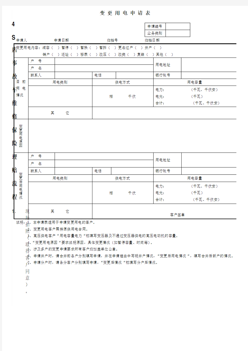 变更用电申请书