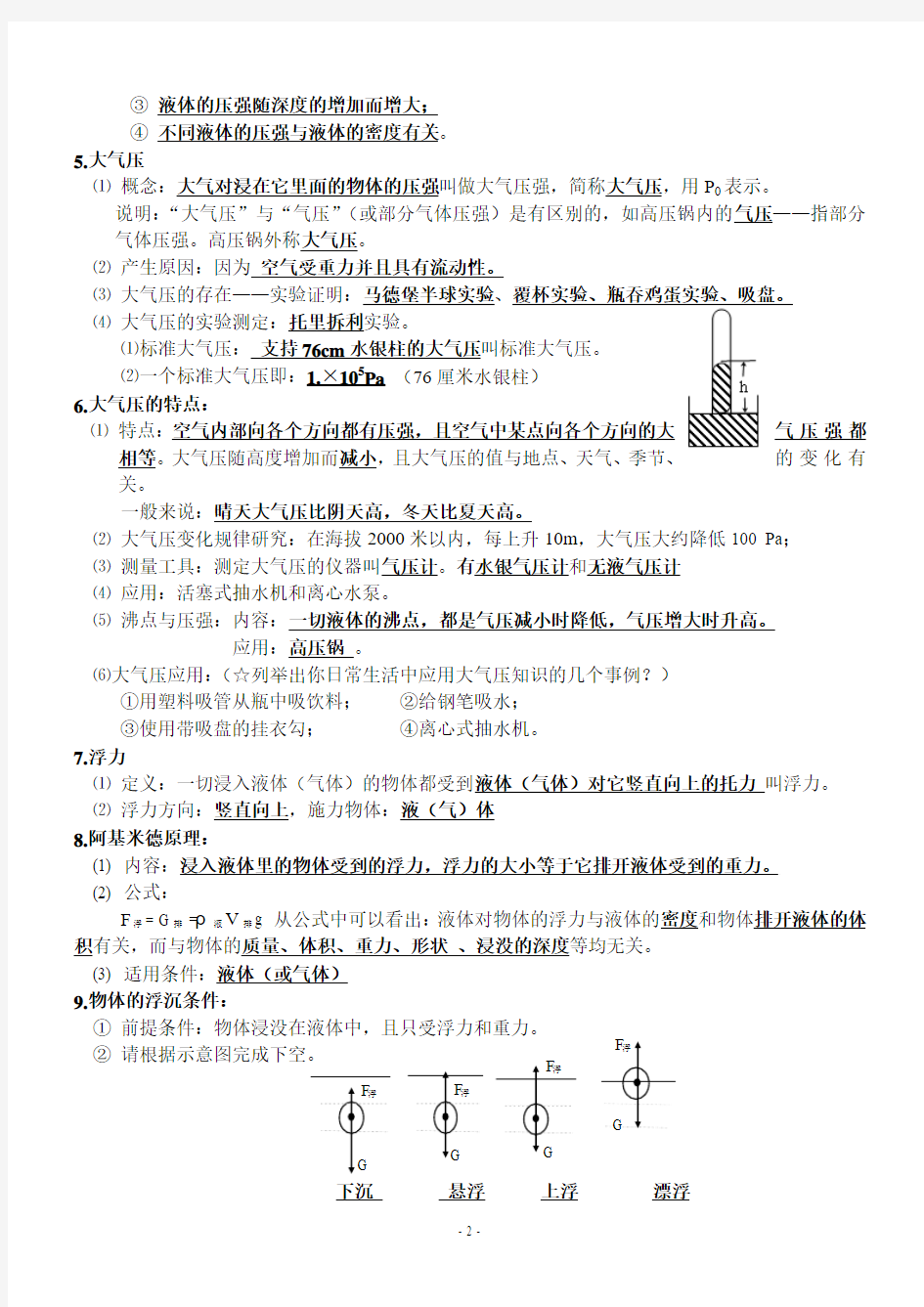 第十章_压强与浮力知识点梳理