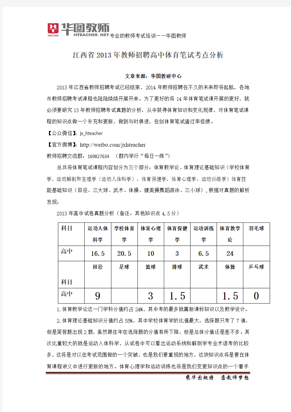 江西2014年教师招聘(国编)考试历年真题考点解析-体育