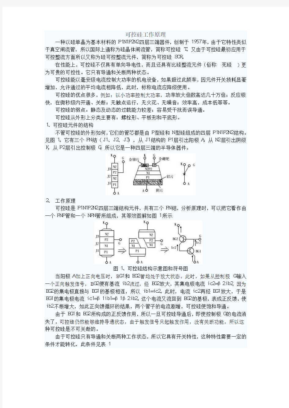 可控硅工作原理