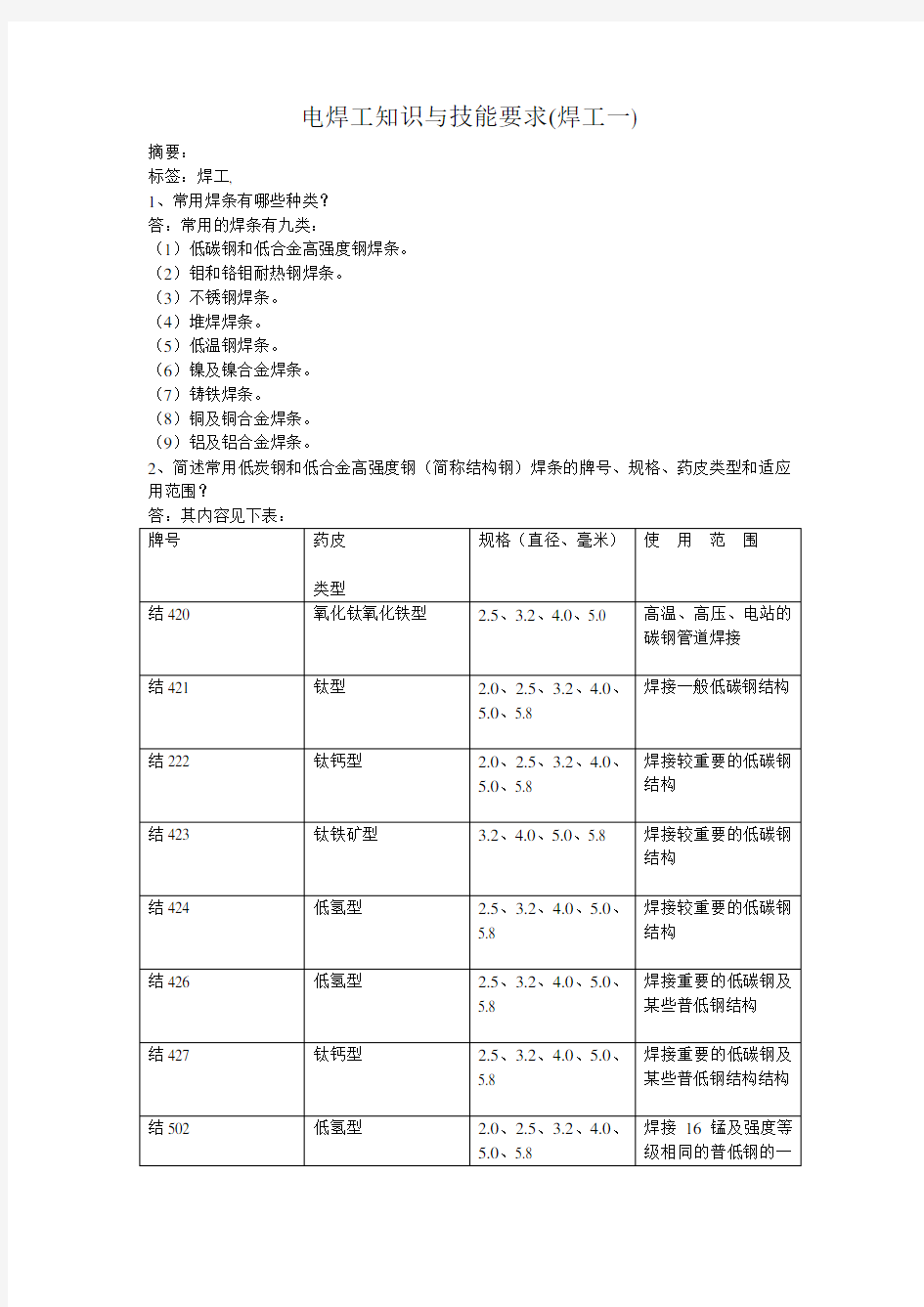 电焊工知识与技能(一)