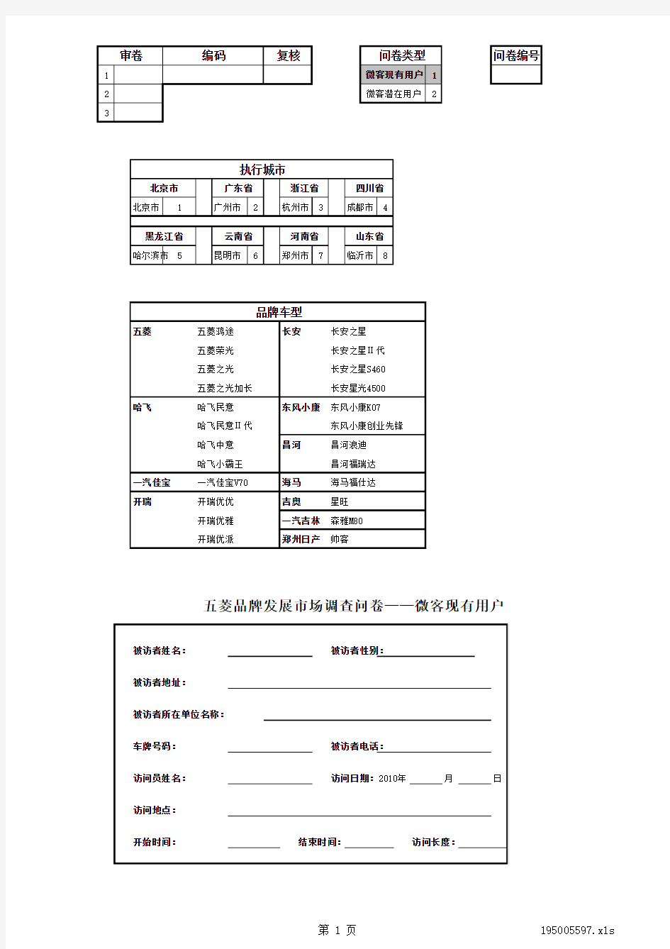 【20131109】上汽通用五菱品牌发展详细调查问卷