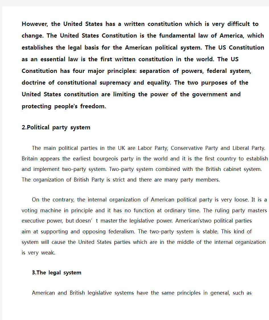 The Comparison Between British and American Political System