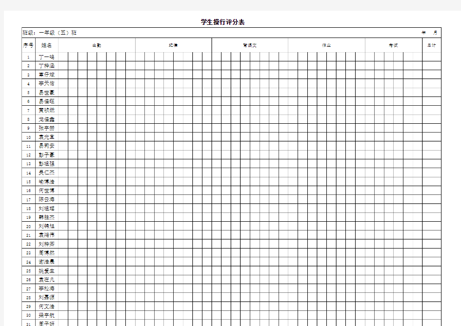 小学生操行评分表