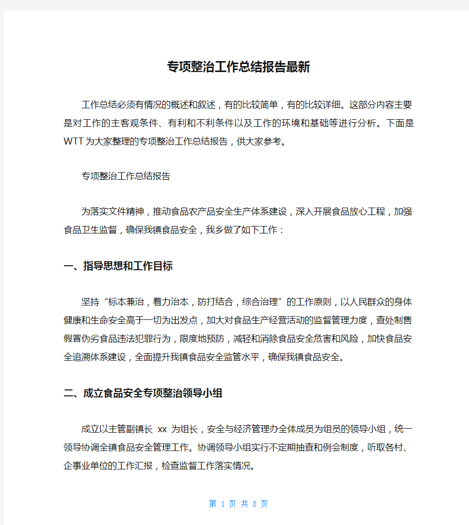 专项整治工作总结报告最新