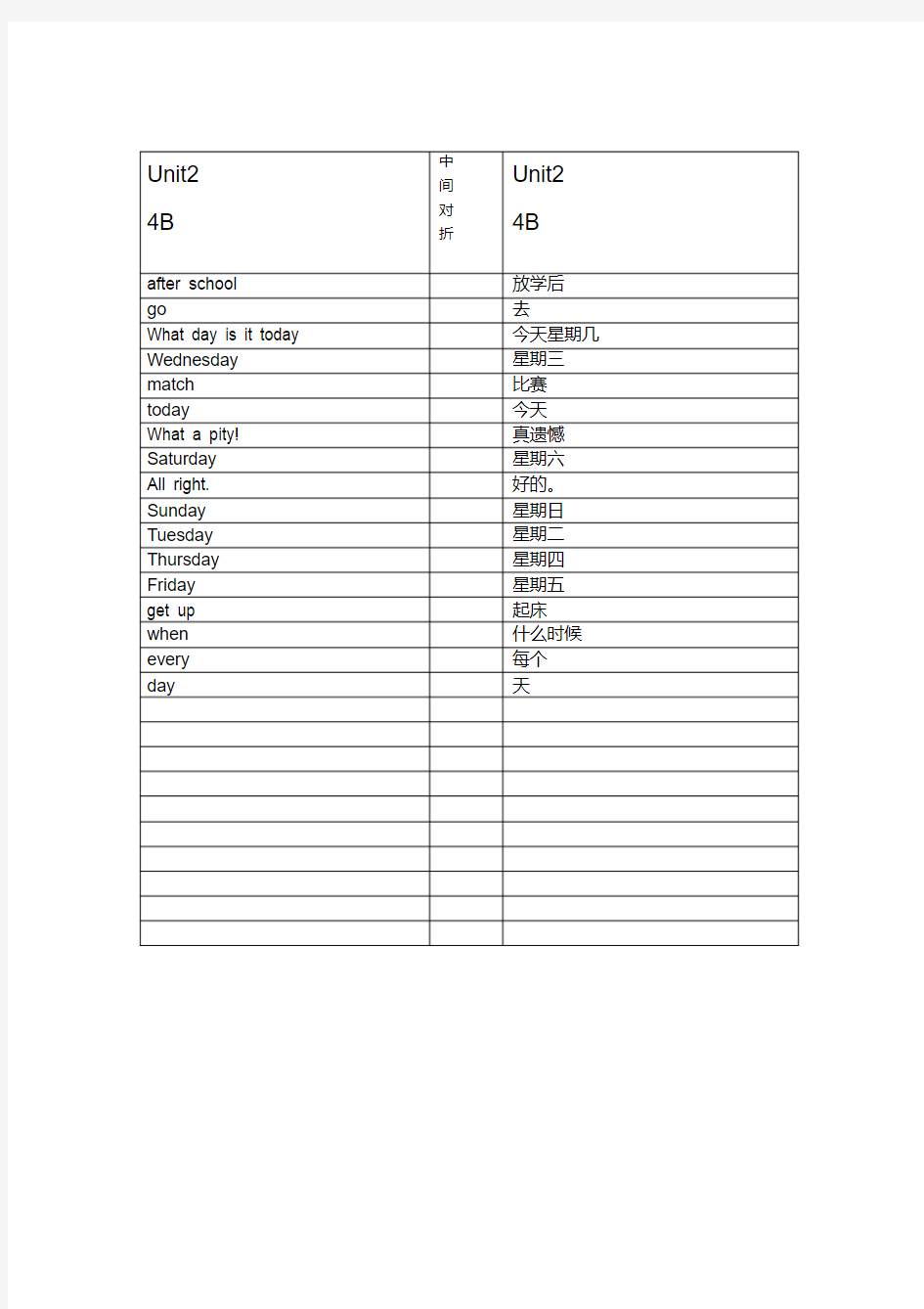 苏教译林版英语四年级下册单词默写版