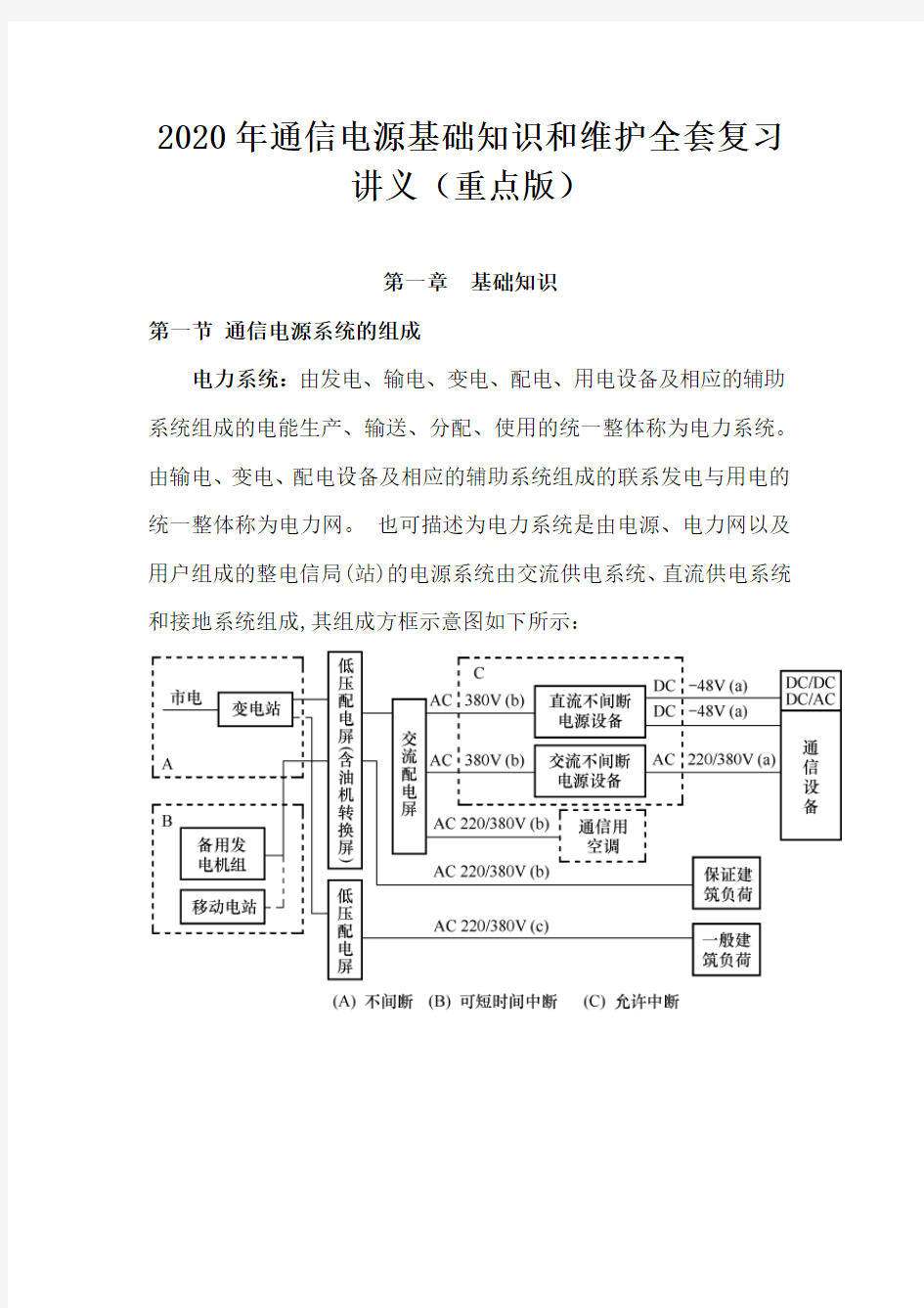 2020年通信电源基础知识和维护全套复习讲义(重点版)