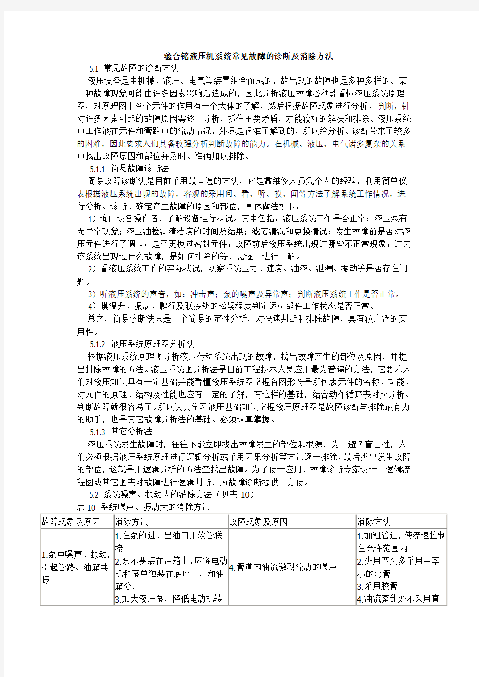 鑫台铭液压机系统常见故障的诊断及消除方法