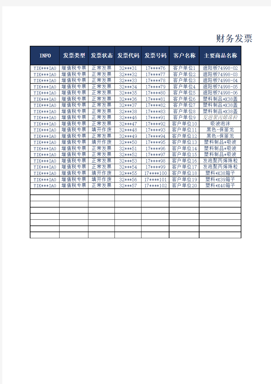 财务发票登记表