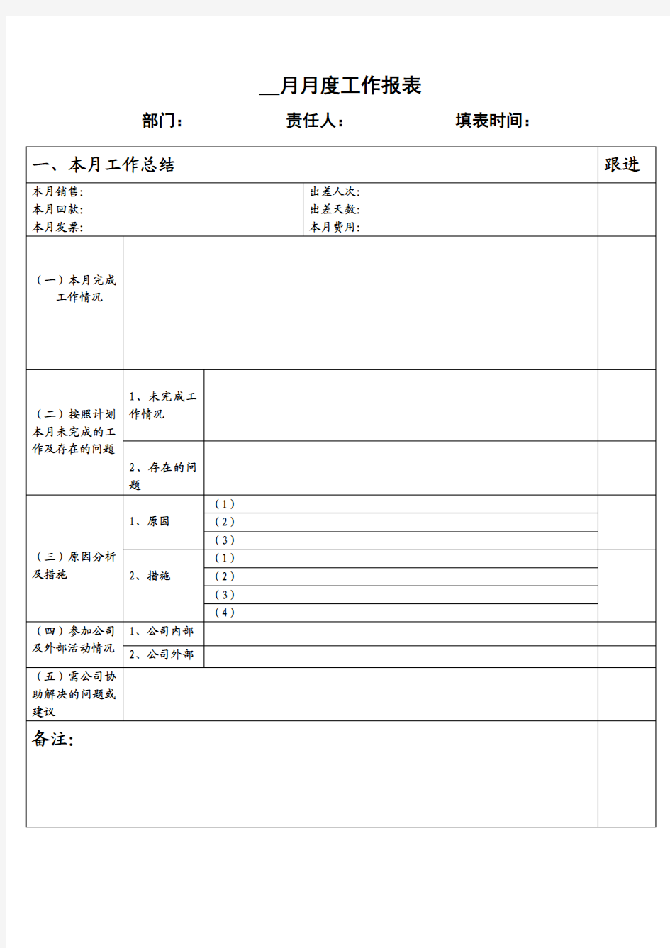 月度工作报表