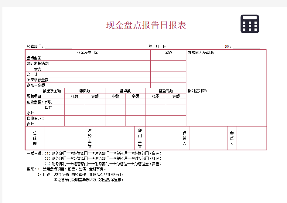 现金盘点日报表(出纳适用)