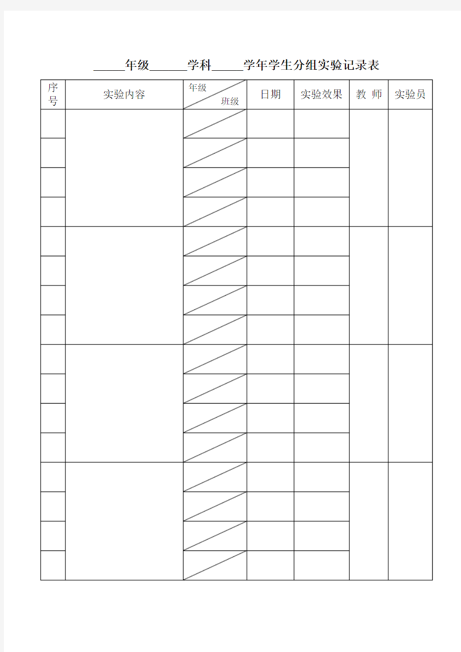 《科学》实验室管理用表—分组实验记录表