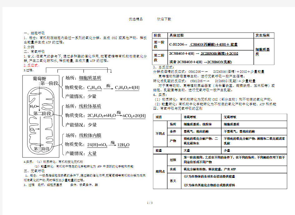 人教高中生物必修一第五章第3节细胞呼吸知识点总结