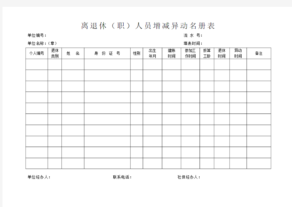 离退休(职)人员增减异动名册表