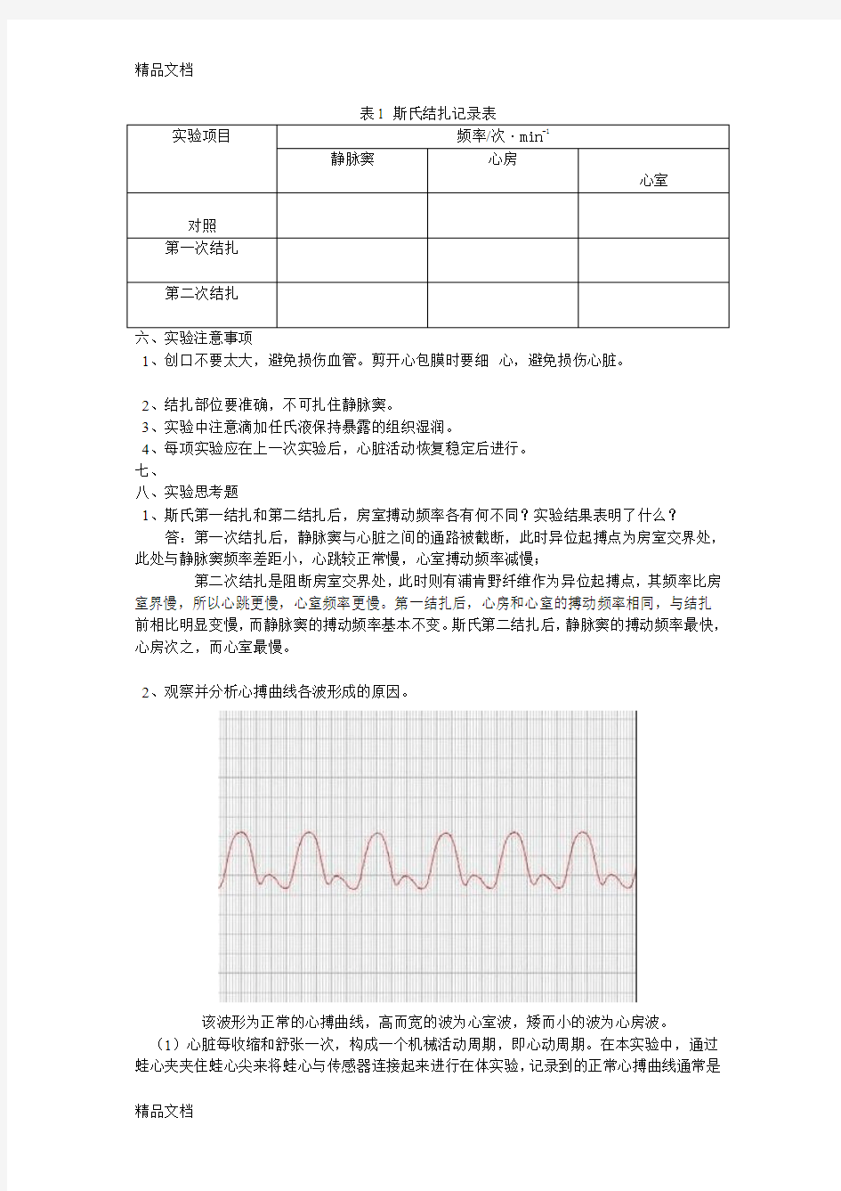 (整理)实验六蛙心起搏点分析及心搏动曲线描记084120003陈明辉.