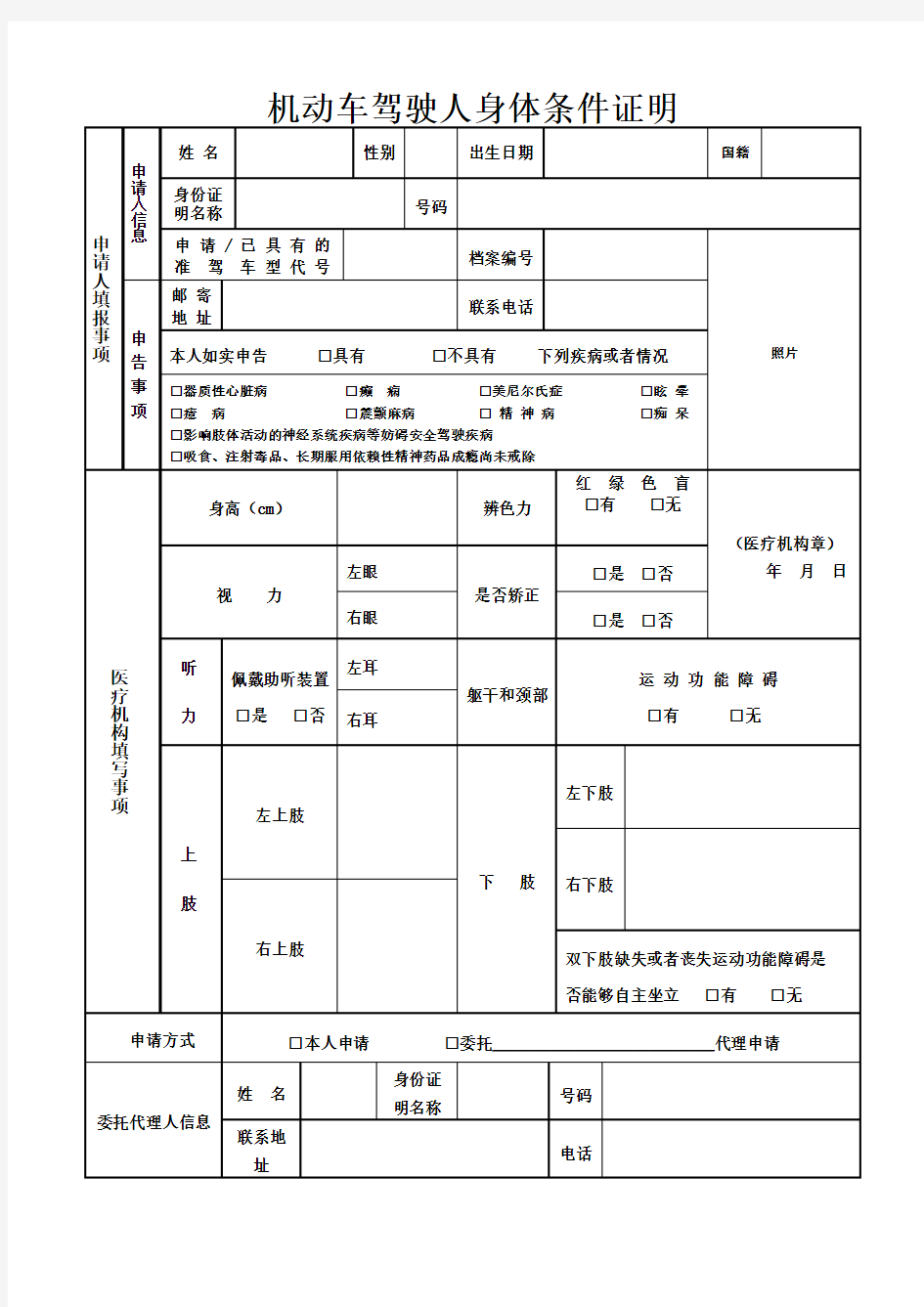 驾驶证体检表