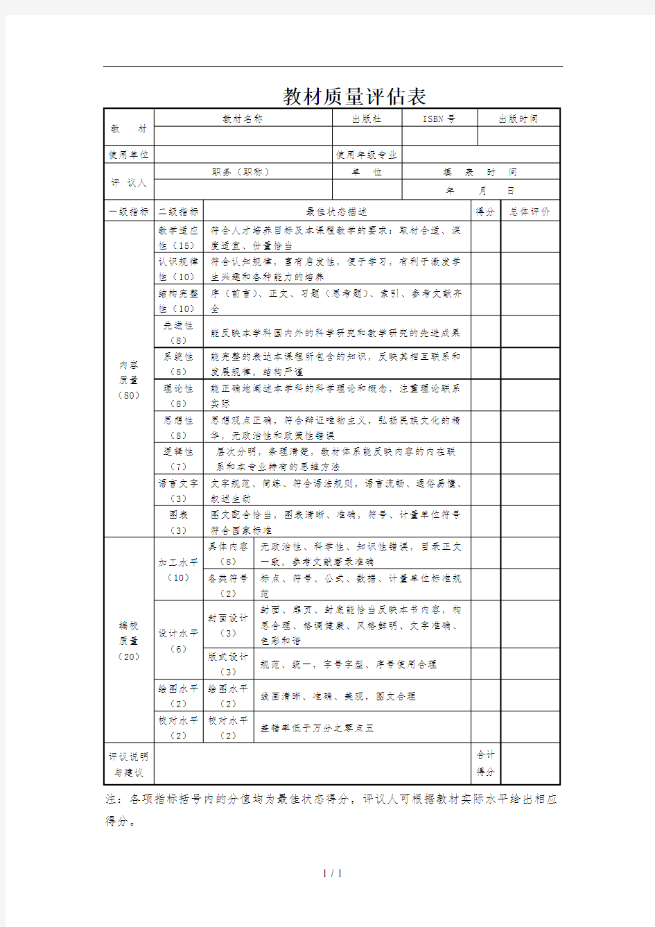 教材质量评估表