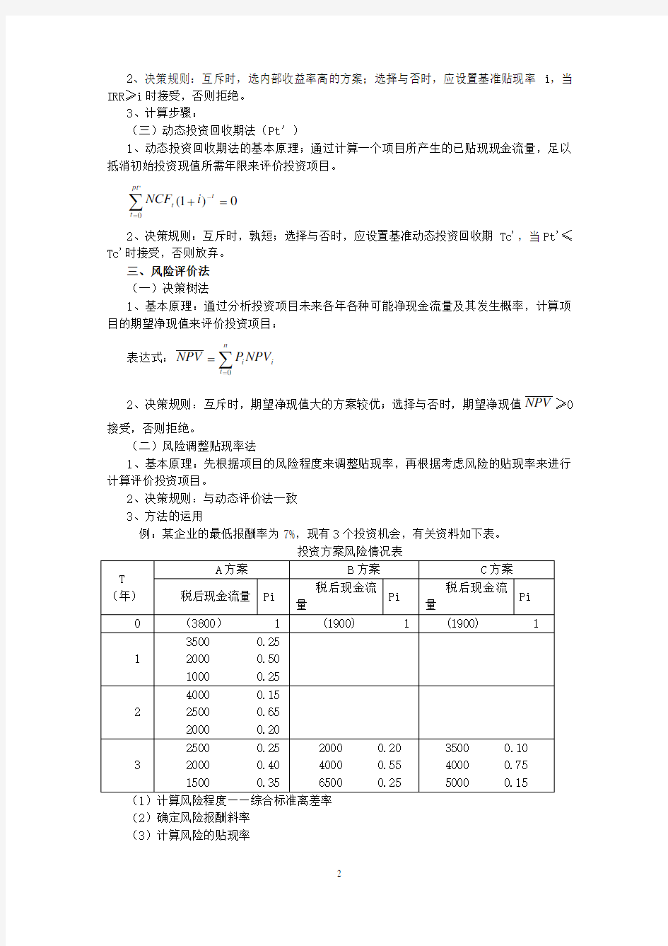 项目投资决策的方法