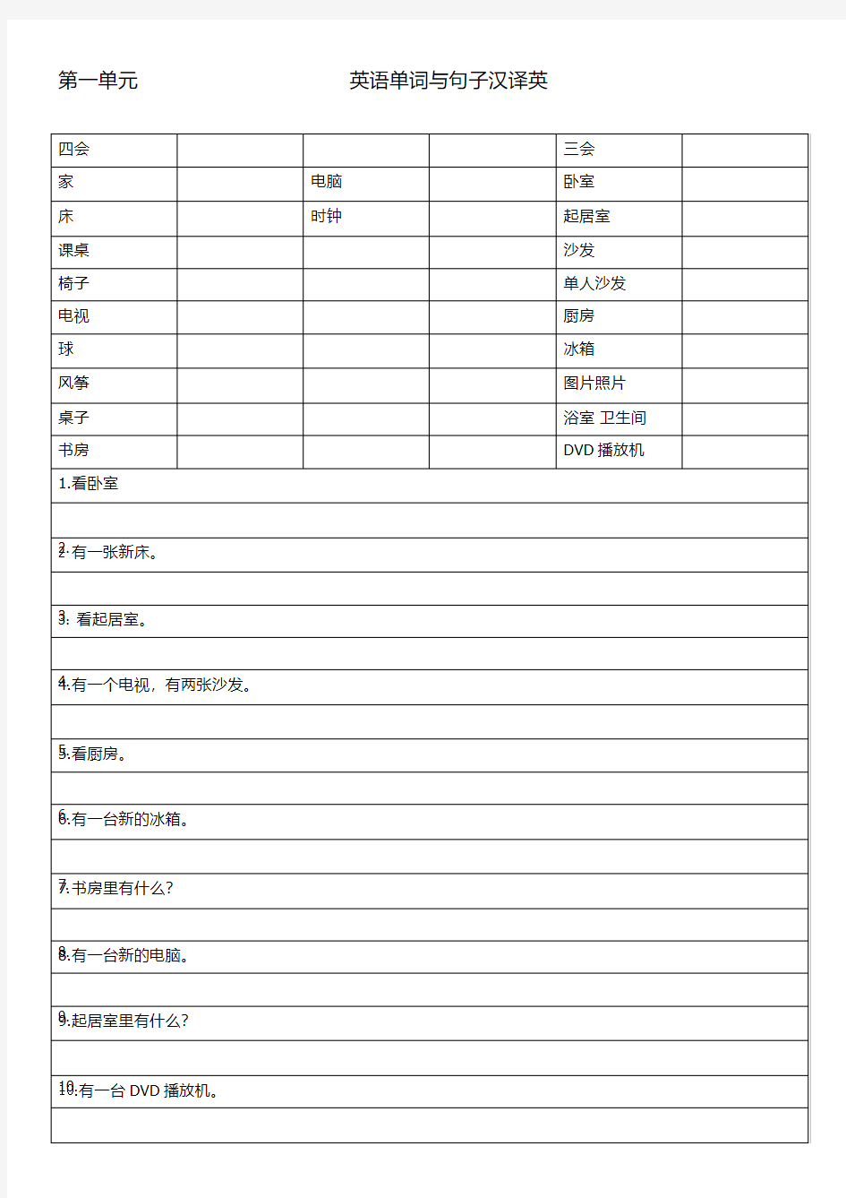 四年英语汉译英